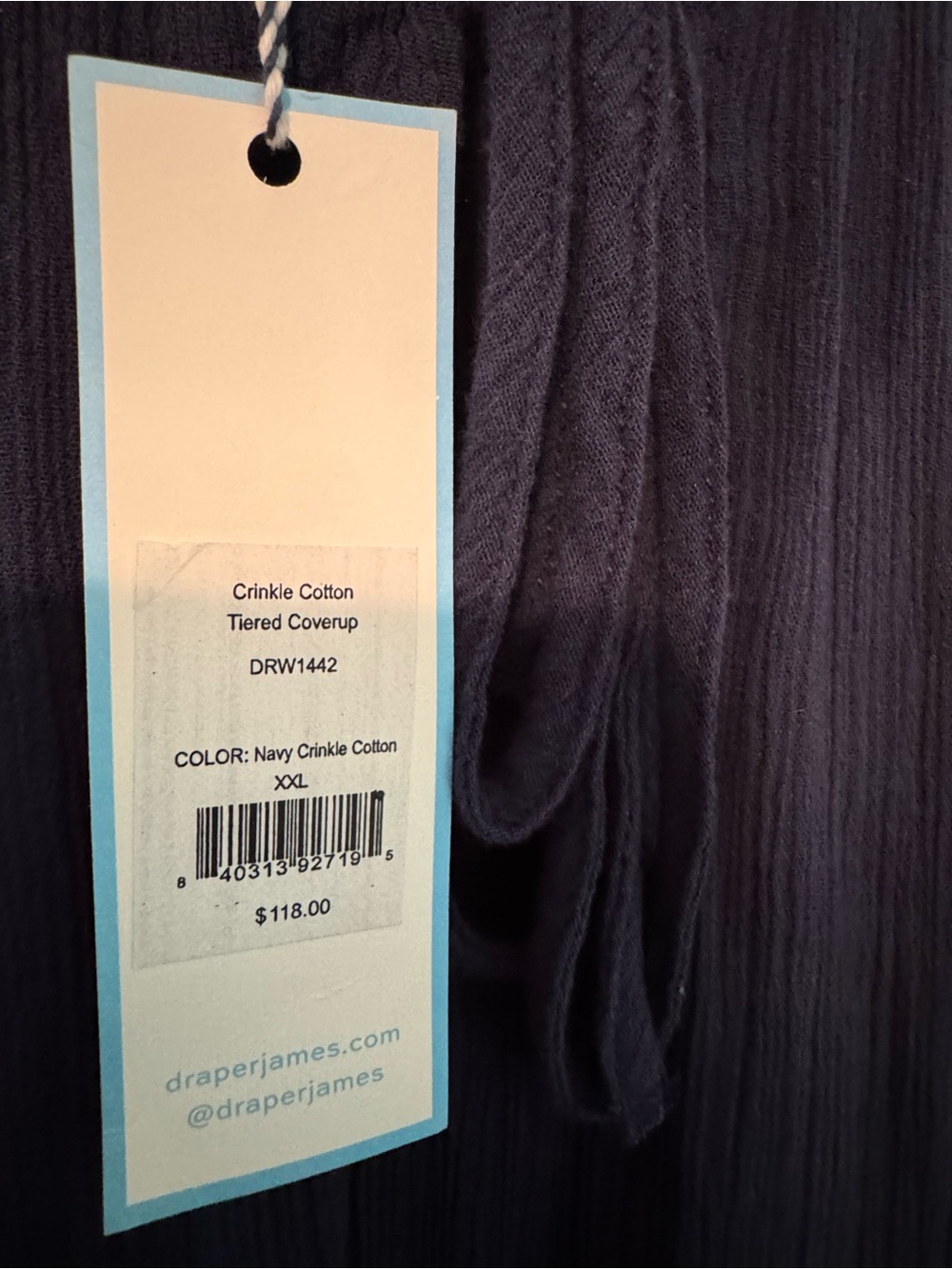 NWT Draper James Navy Crinkle Cotton Tiered Dress XXL - Bell Sleeve - Picture 8 of 9